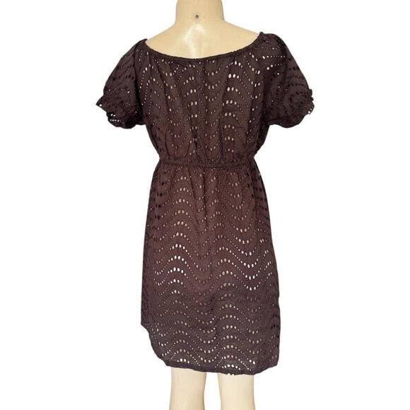 La Blanca Swim Cover Up Babydoll Brown Eyelet Drawstring Waist Beach Resort M/L‎ - Picture 7 of 11